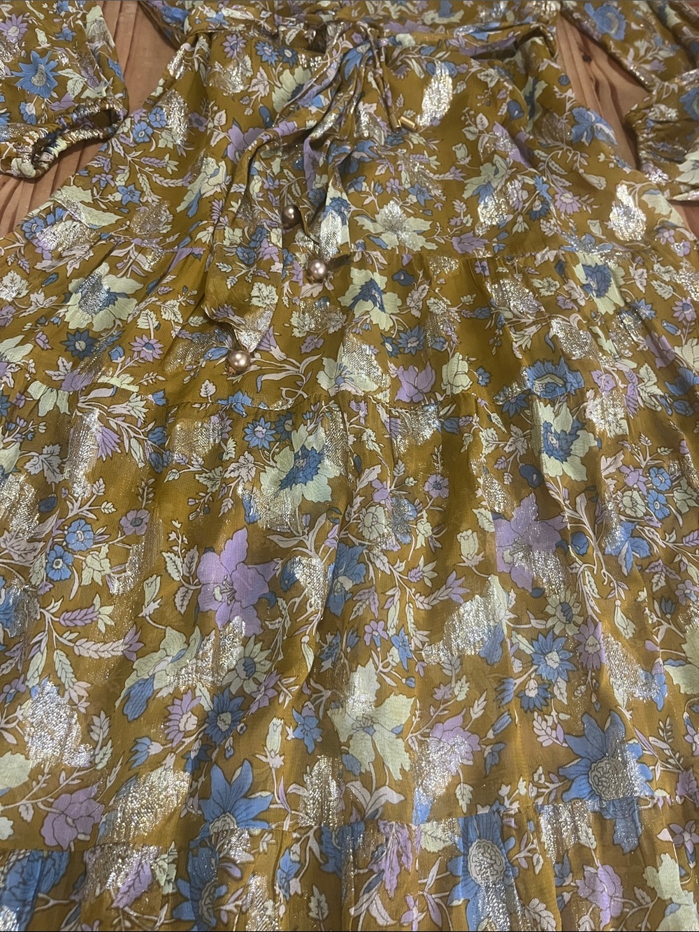 Karina Grimaldi Mustard Floral V-Neck Maxi Dress - Picture 9 of 15